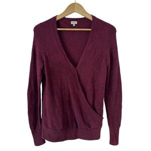 Cremieux Charlotte Wool Alpaca Blend Long Sleeve Burgundy Wrap Seeater Top Sz M